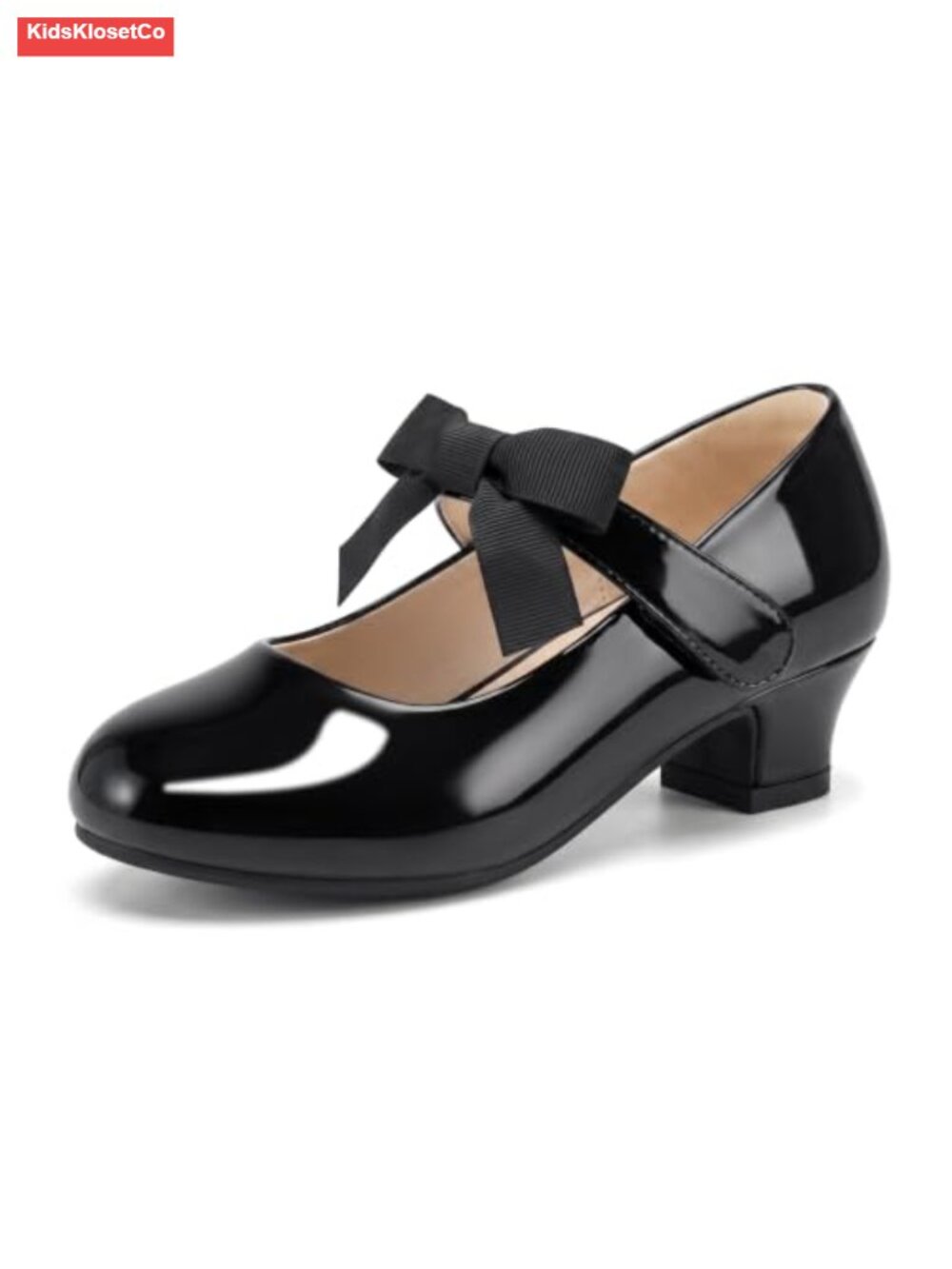 Girls Patent Faux Leather Mary Jane Low Heel Bow Dress Shoes